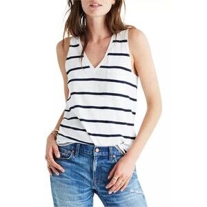 Madewell Whisper Cotton Stripe Pocket V-Neck Tank, XS, NWT